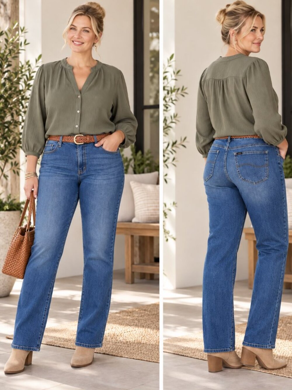 Lee Women’s Jeans 18L Long Regular Fit Straight Leg Mid Rise Blue Stretch Denim